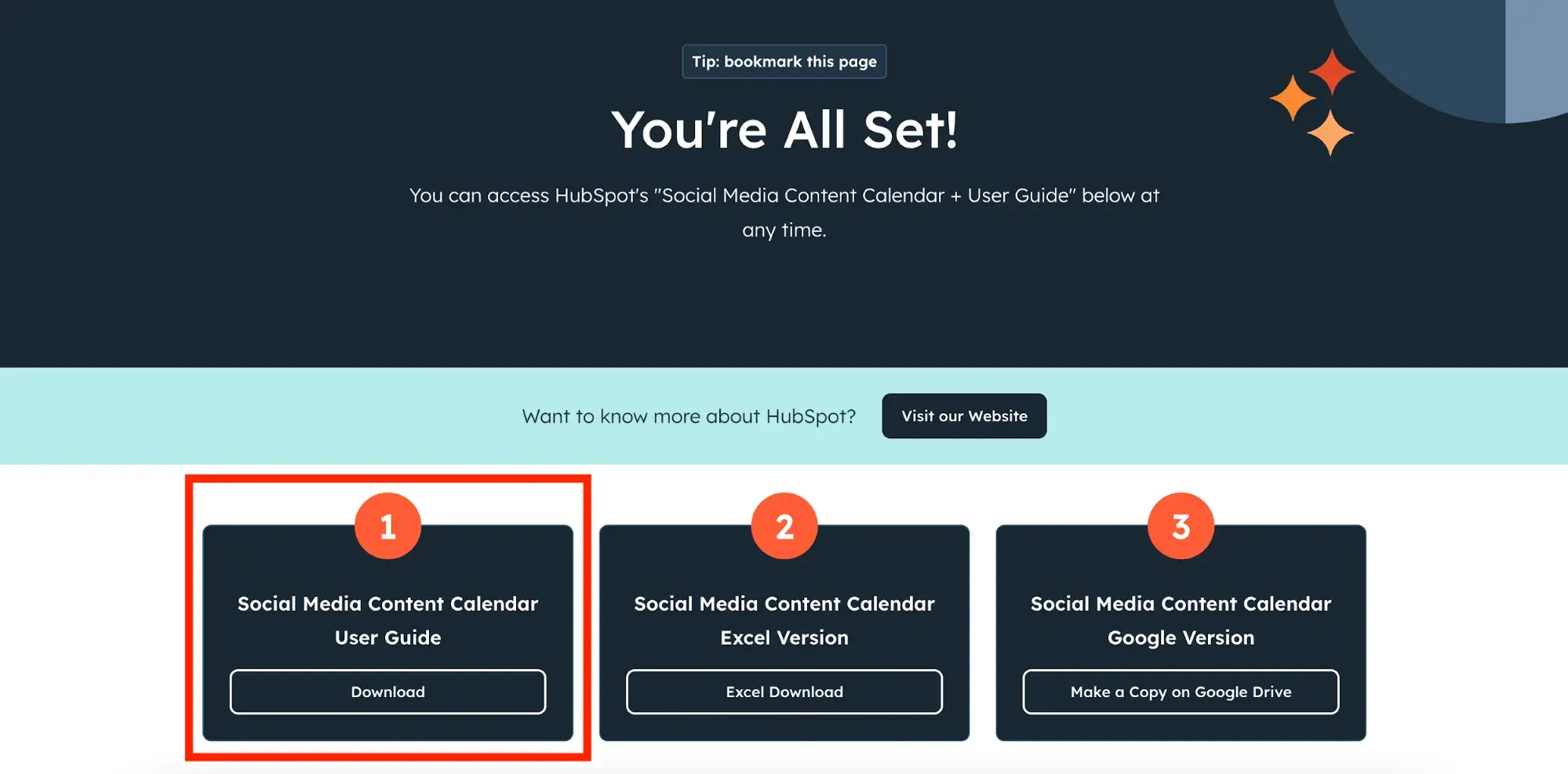 screenshot of hubspot’s free social media calendar onboarding processhttps://offers.hubspot.com/social-media-content-calendar