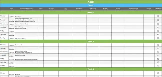 content calendar examples: jotform social media content calendar