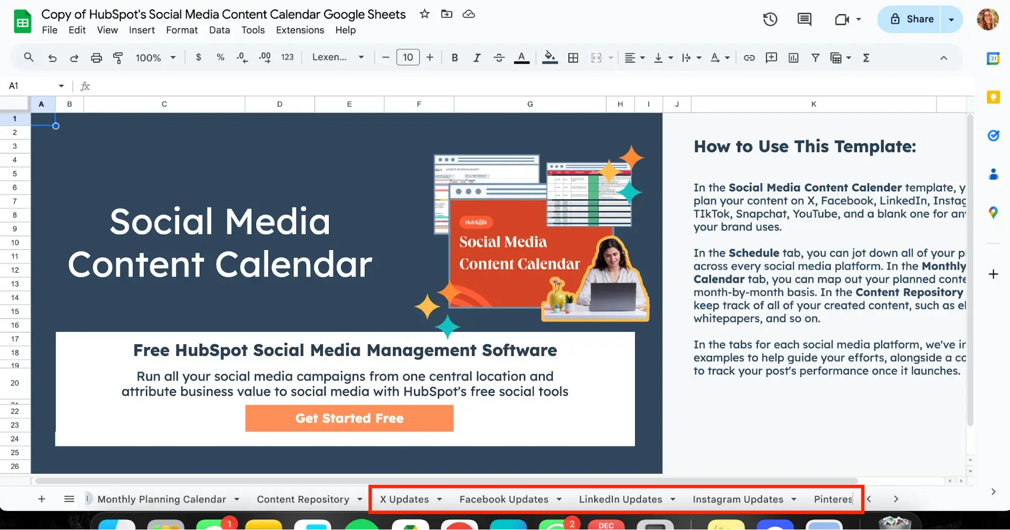 hubspot's free social media calendar download now