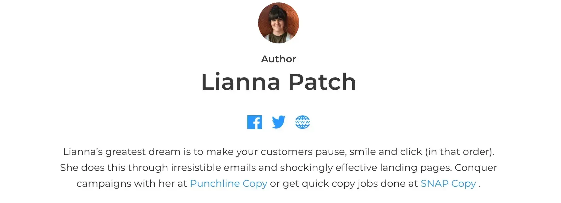 short professional bio examples, lianna patch, copywriter, blog author bio