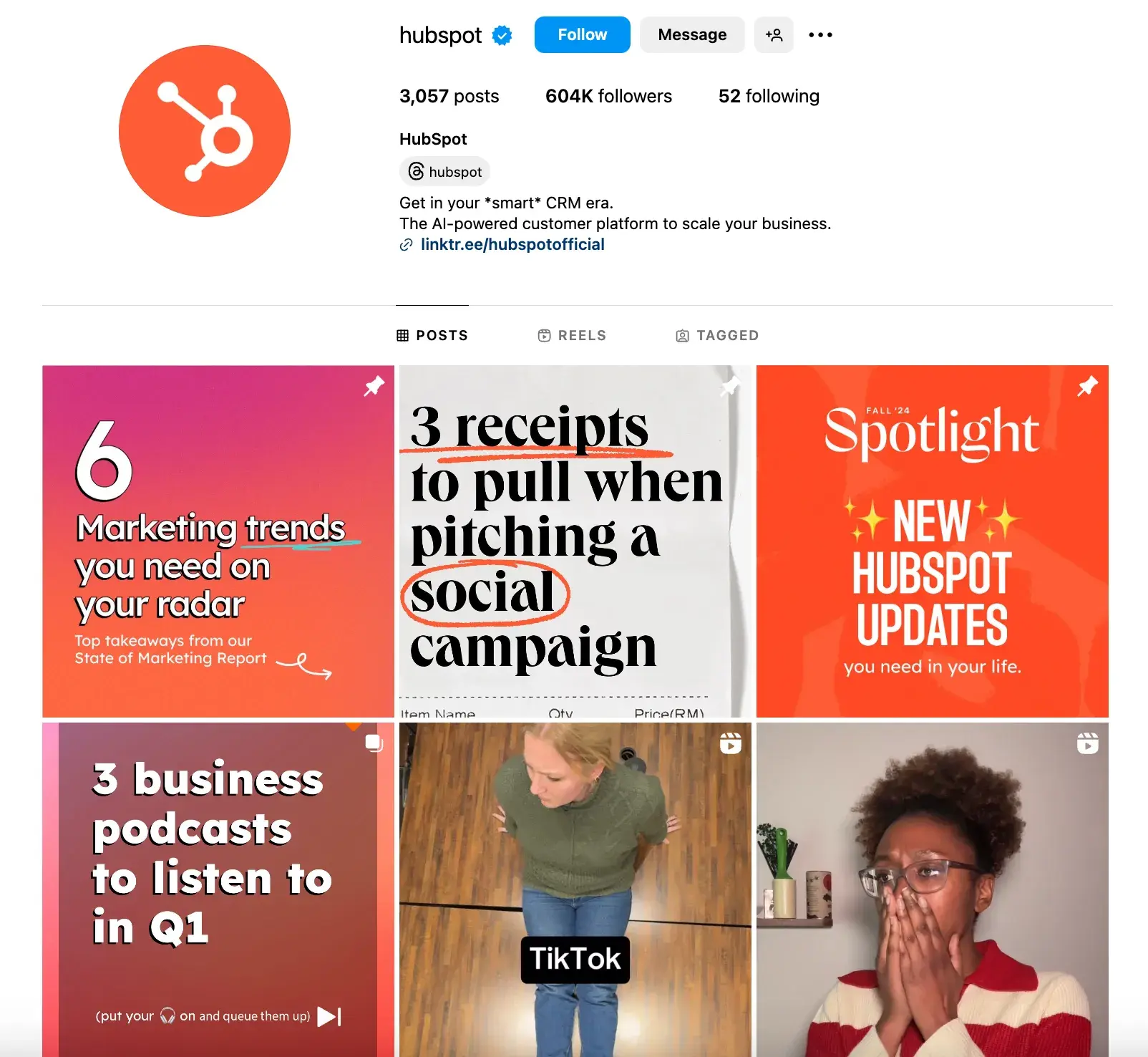 types of marketing; a screenshot of hubspot’s instagram account