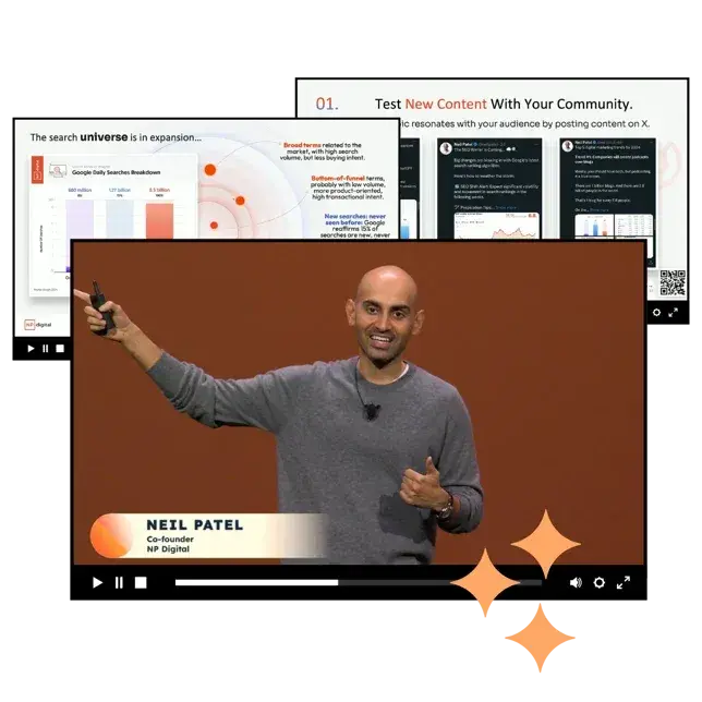 screenshot shows the webinar promotion tip of using a headshot in action. neil patel, a webinar speaker, is pictured in the webinar thumbnail.