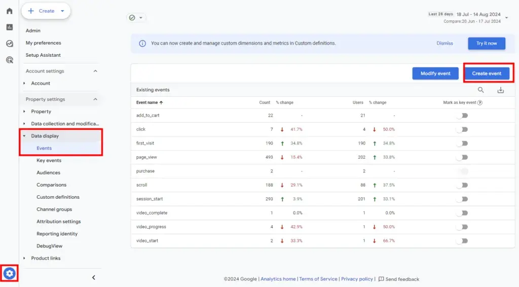 screenshot from ga4 shows b2b marketers how to set up event tracking to improve their b2b marketing analytics.