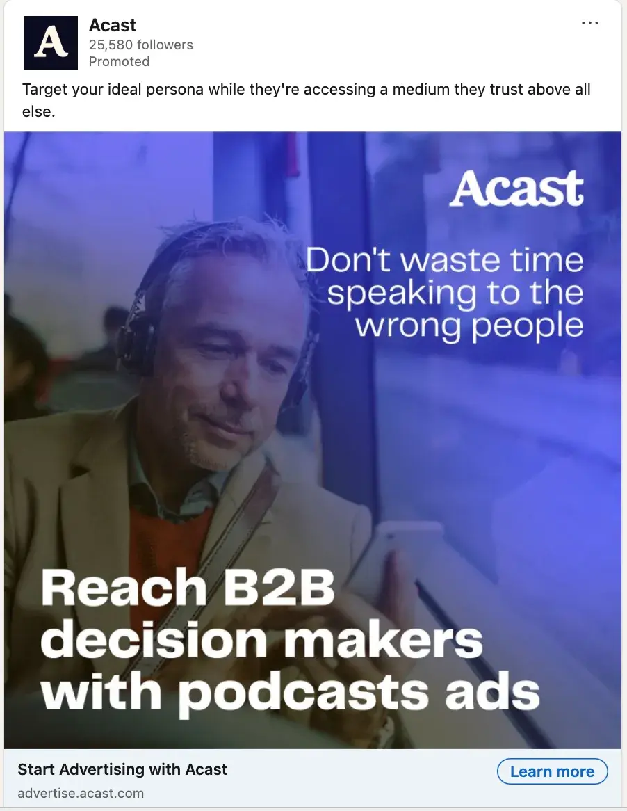 screenshot of linkedin ad by acast.