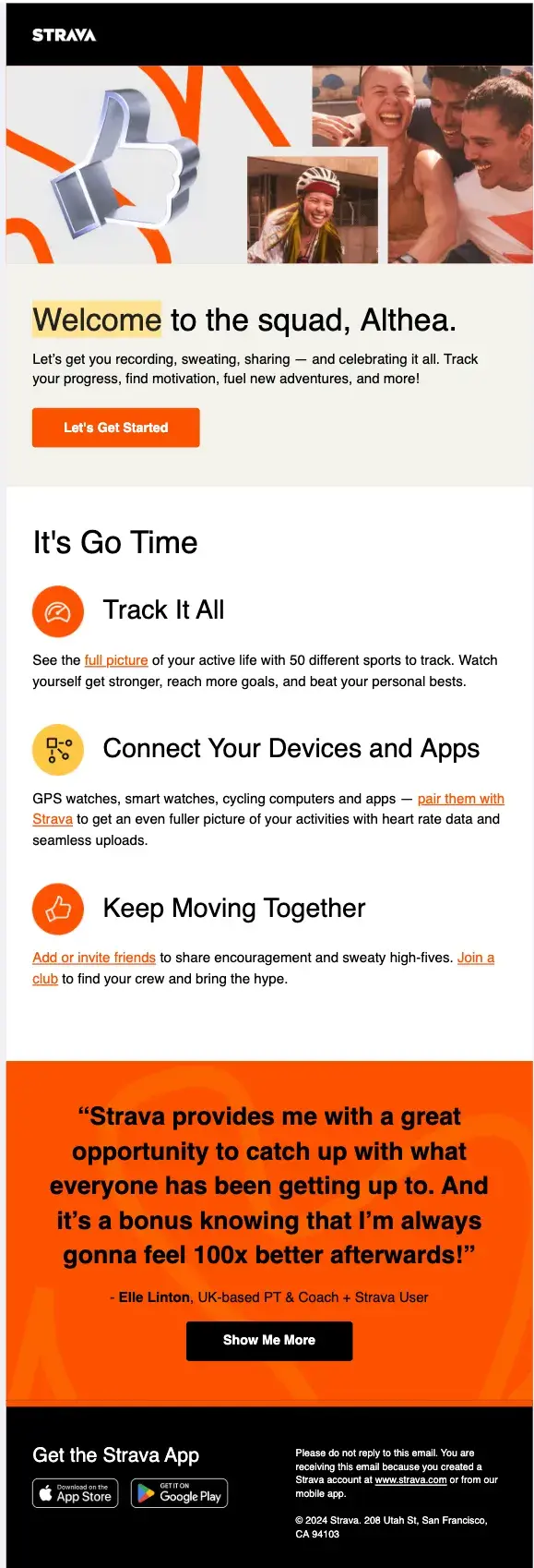 email marketing guide, strava welcome email