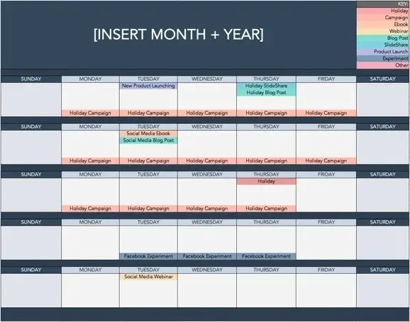 free social media content calendar, digital marketing