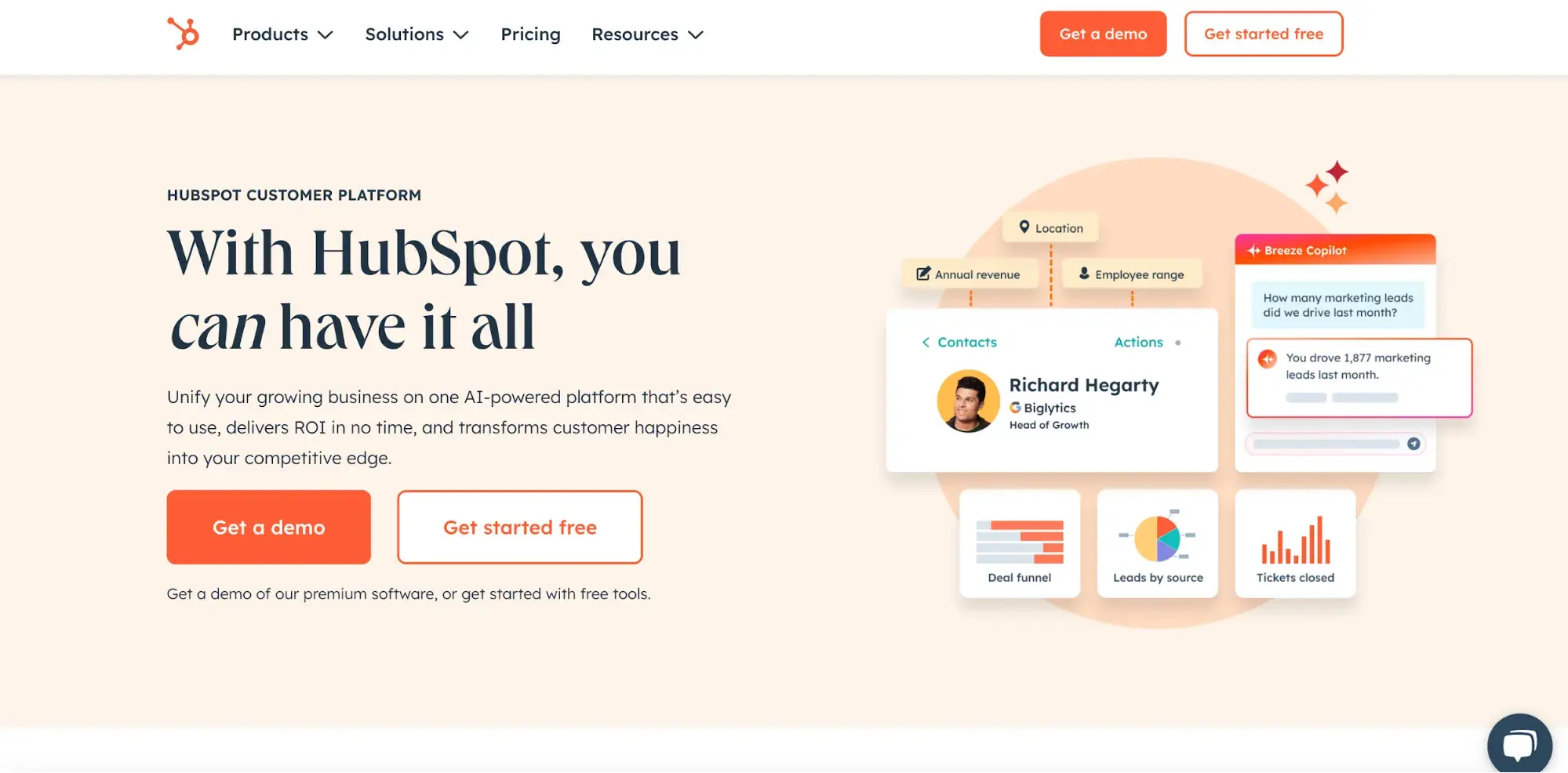 screenshot of hubspot.com