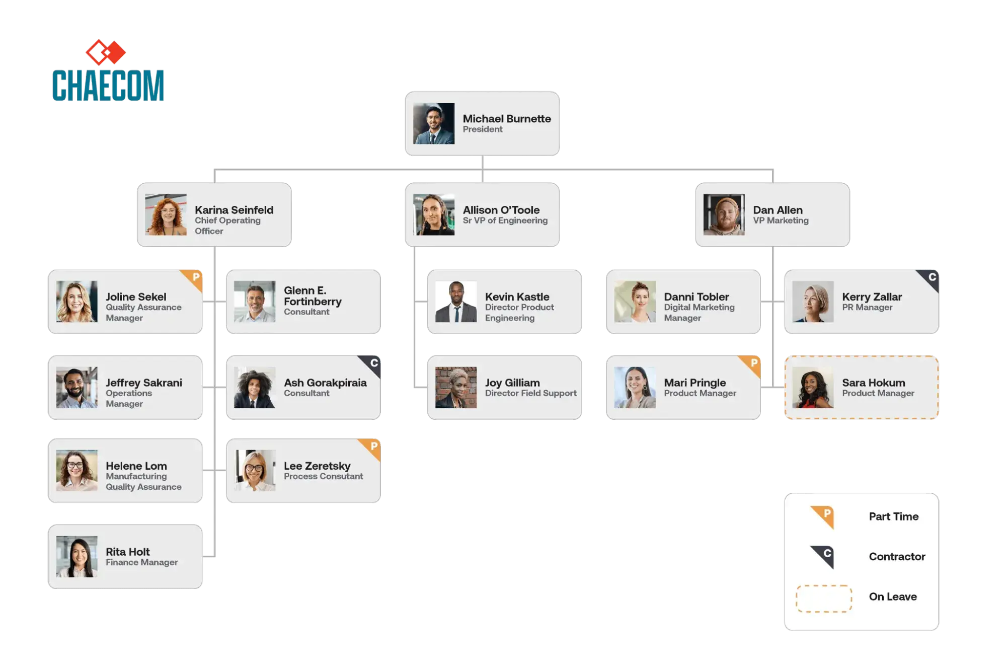 example of a chain of command for a b2b company. the example includes three departments: operations, engineering, and also a marketing department, such as a b2b marketing team structure.