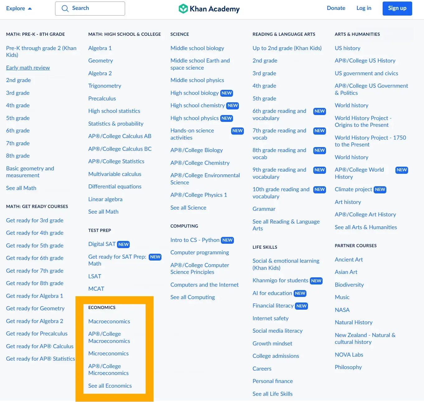 screenshot shows how to learn about business using khan academy.