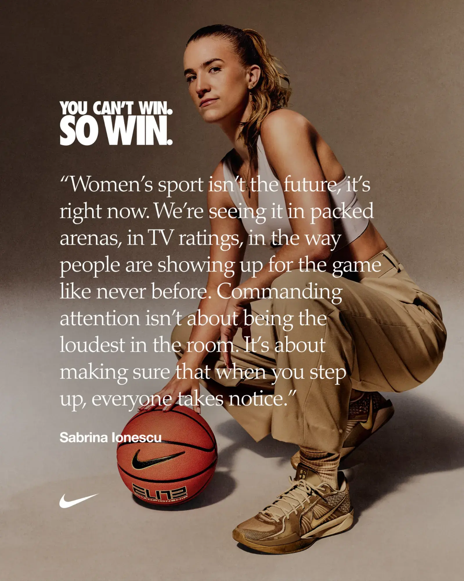 an image of sabrina ionescu for nike’s “so win” campaign