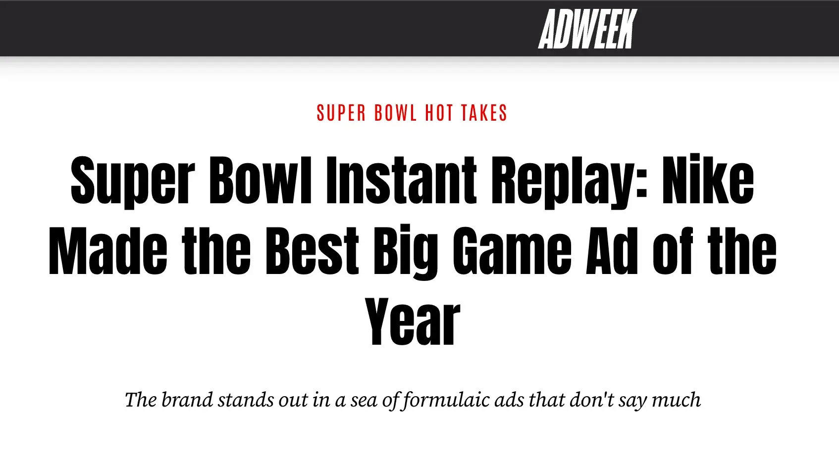 an image of an adweek article highlighting the “so win” campaign