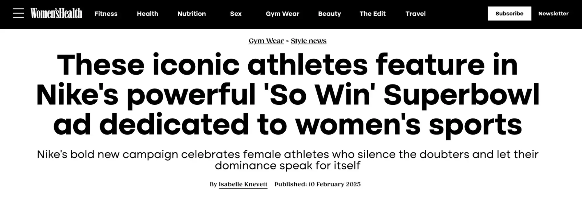 an image of a women’s health article highlighting the “so win” campaign