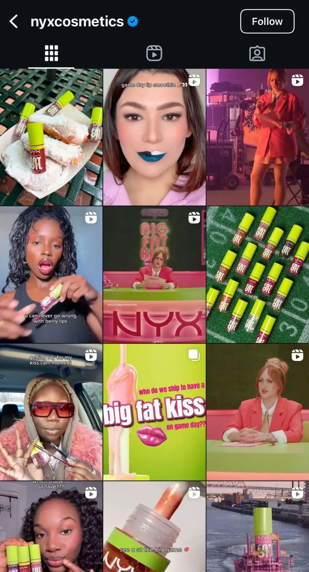a screenshot of NYX’s big fat kiss social media marketing campaign