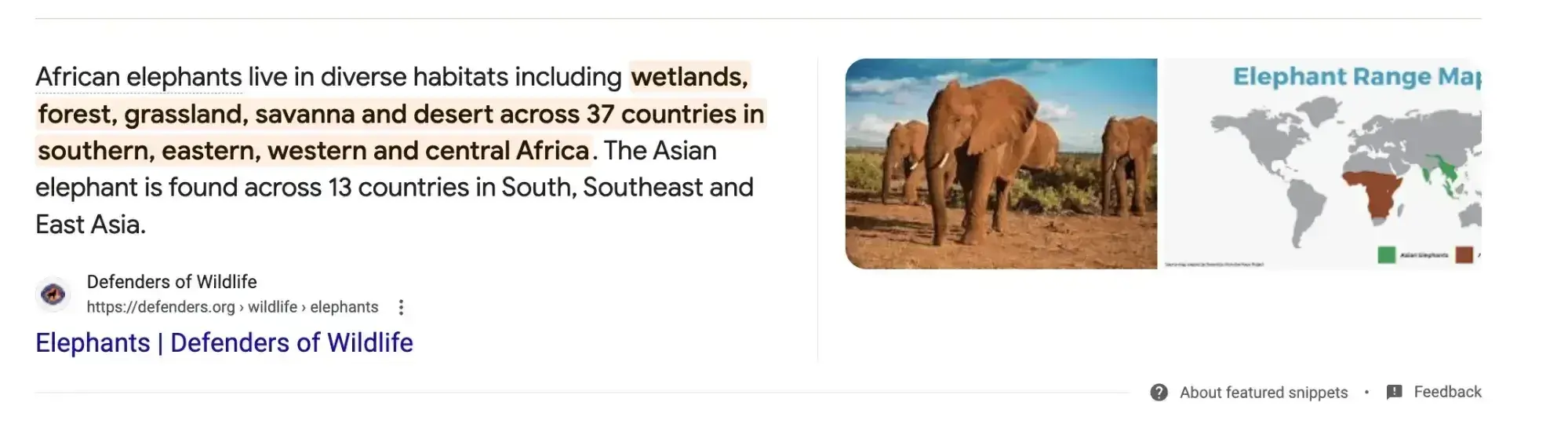 keyword research: screengrab of featured snippets