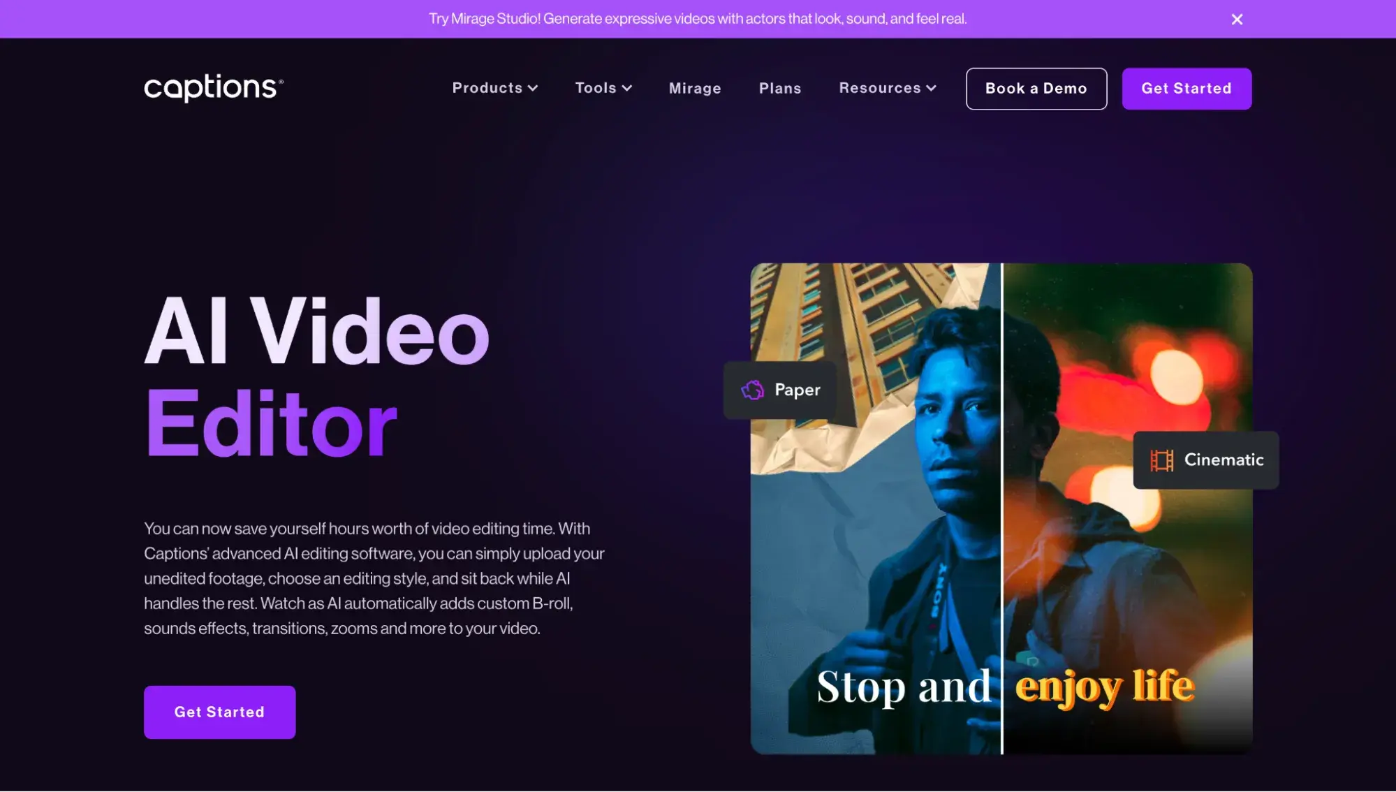 captions ai video editor landing page