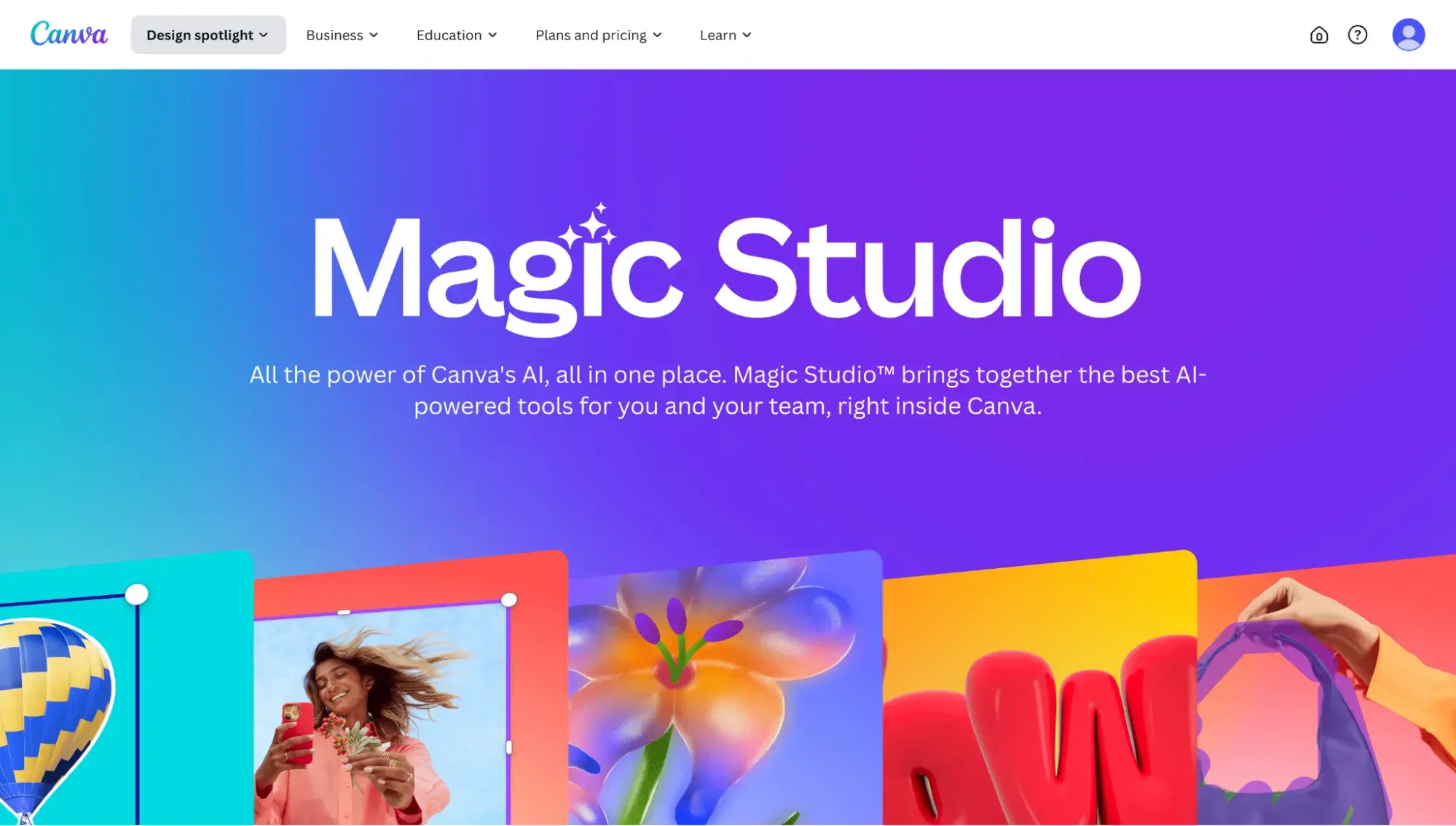 canva magic studio landing page