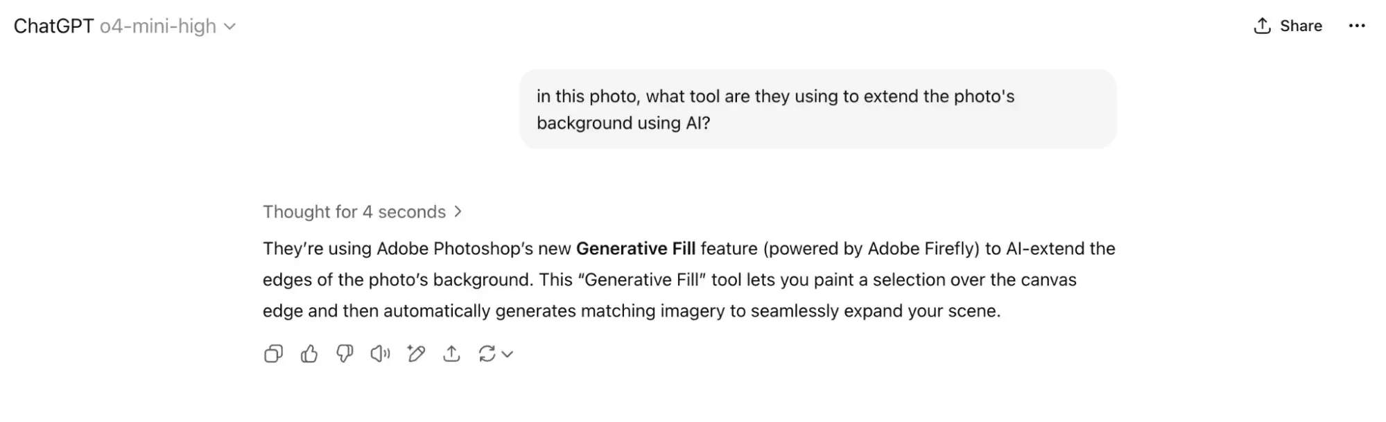 chatgpt chat where i ask what tool is being used to extend the photo’s background using ai