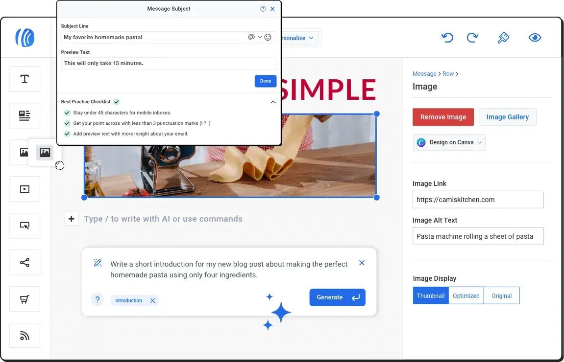screenshot showing aweber's editor for email marketing for dentist