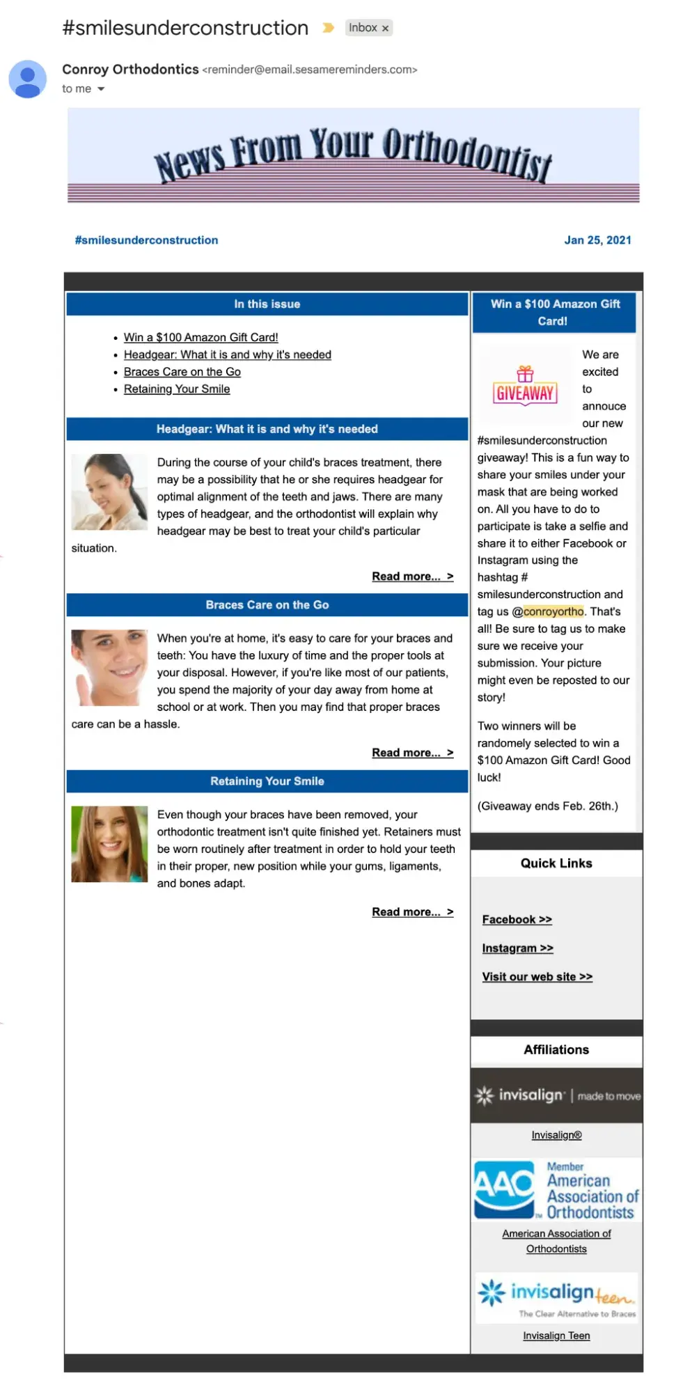 newsletter example of email marketing for dentist