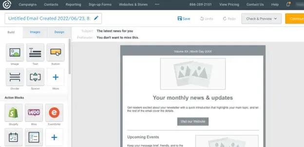 screenshot showing constant contact's editor for email marketing for dentist